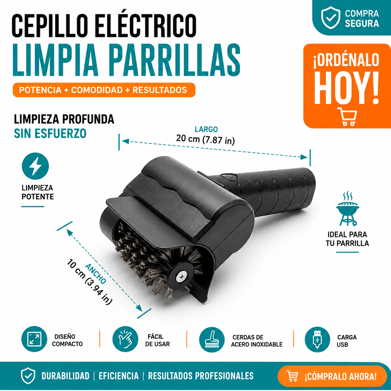 Cepillo Electrico Limpia Parrilla + 12 Pares de Guantes para parrilla