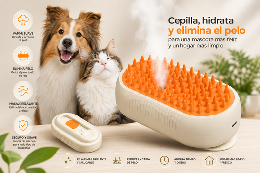 Cepillo Vapor 3 en 1 Perros Gatos Portáti