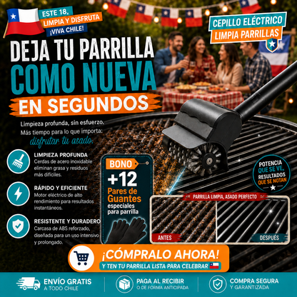 Cepillo Electrico Limpia Parrilla + 12 Pares de Guantes para parrilla
