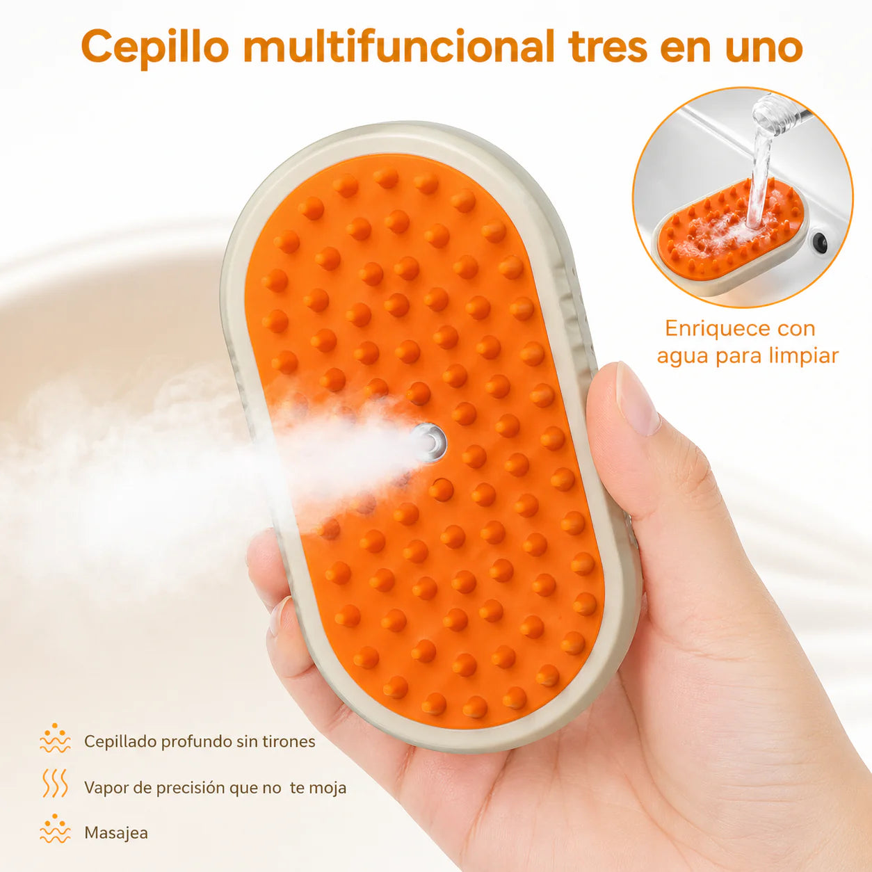 Cepillo Vapor 3 en 1 Perros Gatos Portáti